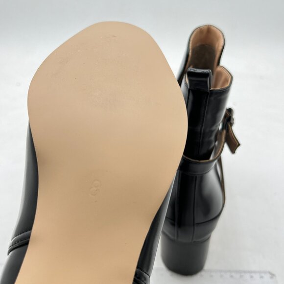 Black Women Block Low Heel Cowgirl Boots Pull on Ankle Bootie with Buckle - Picture 5 of 6